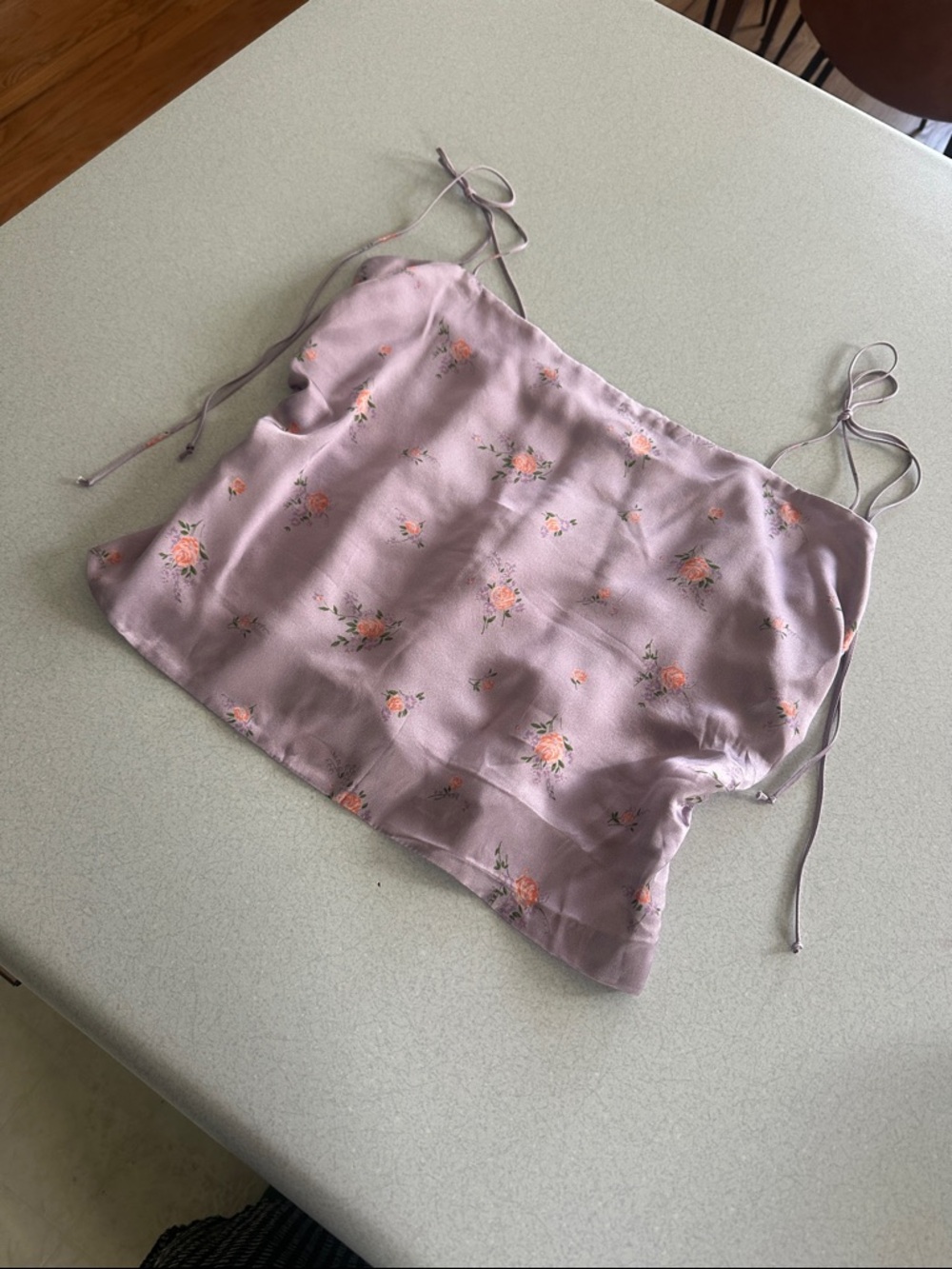Reformation Lavender Floral Tie-Strap 100% Silk Top